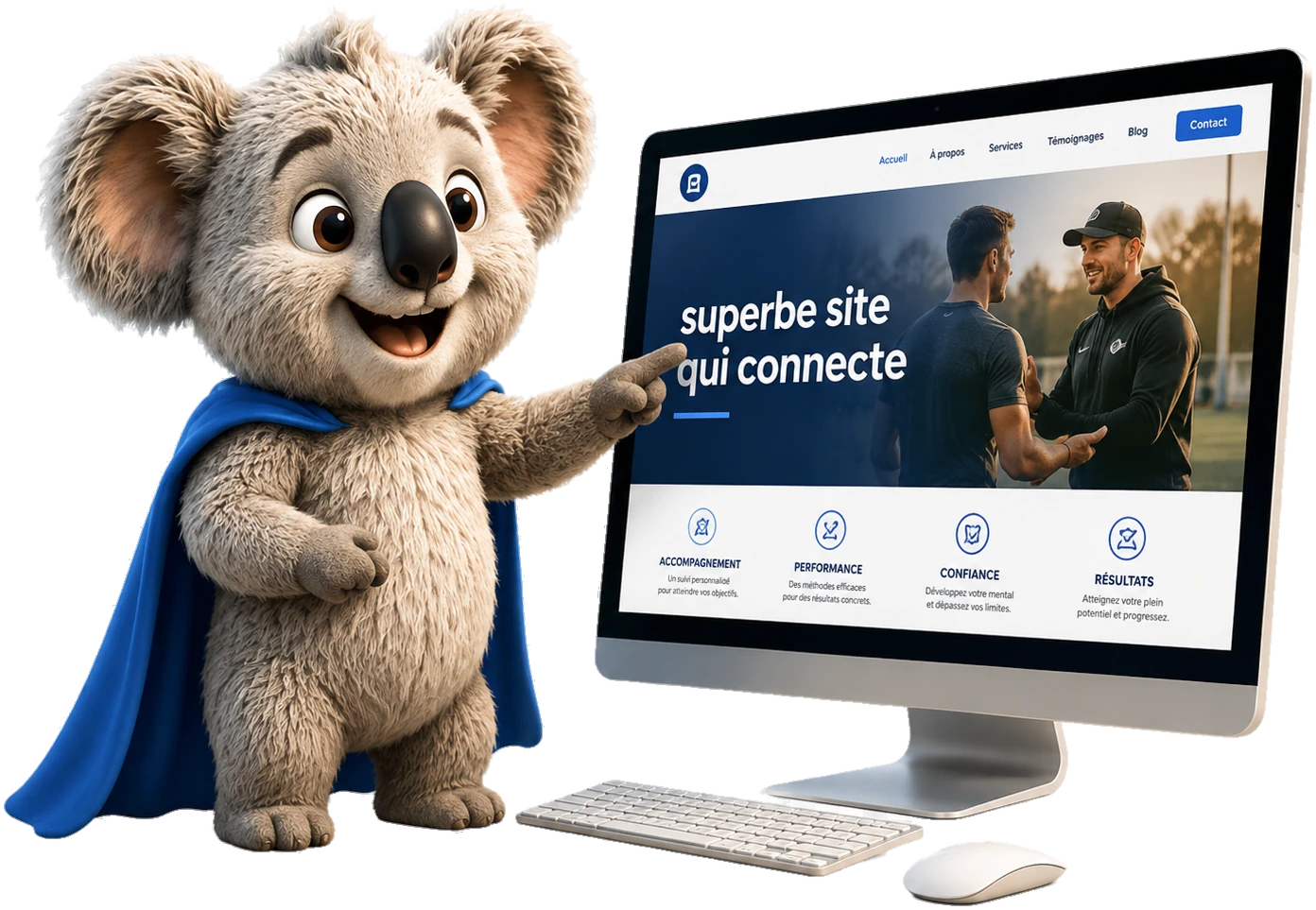 La mascotte Hero Mental présente un site internet de préparateur mental